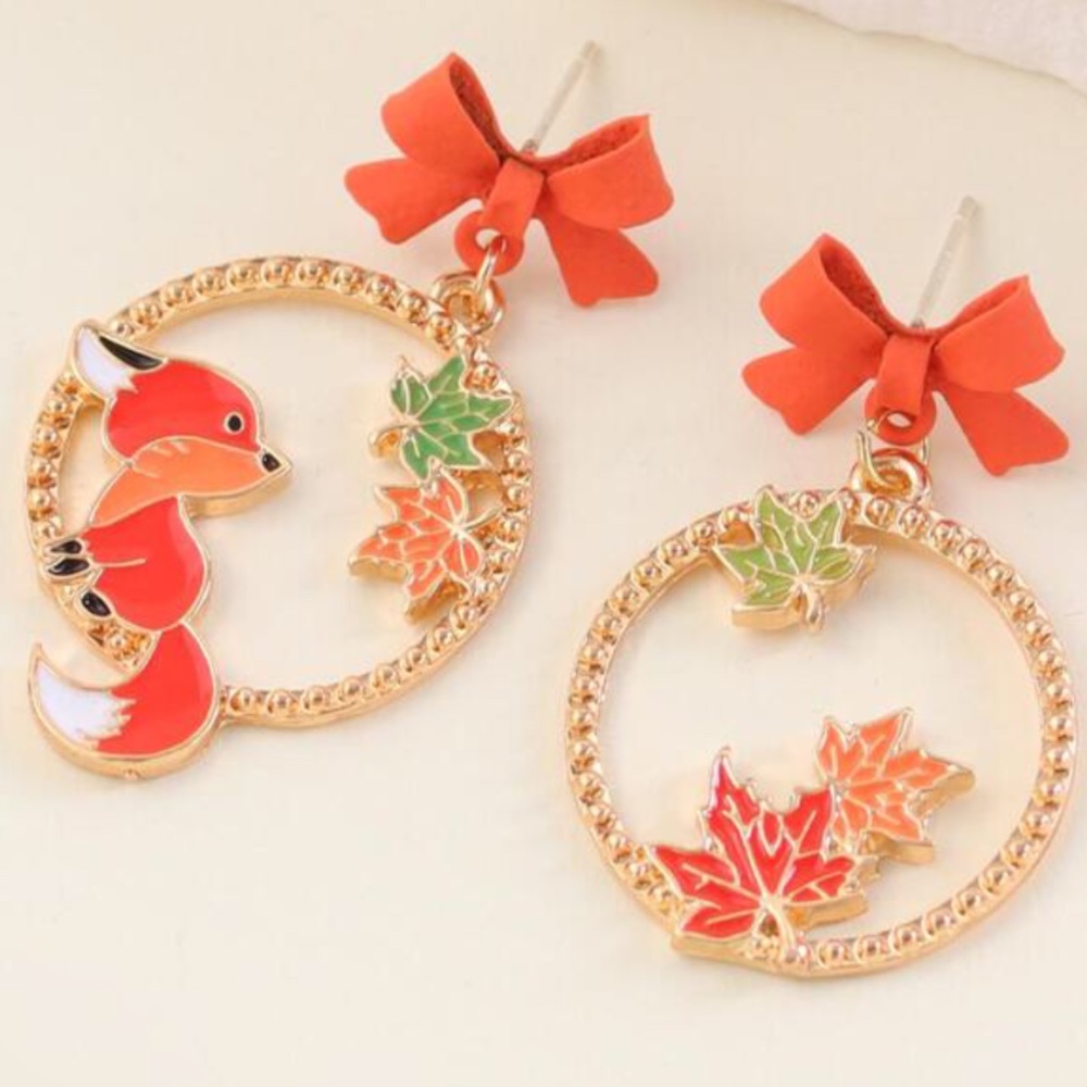 🍁Autumn Leaf & Little Fox Earrings🍂